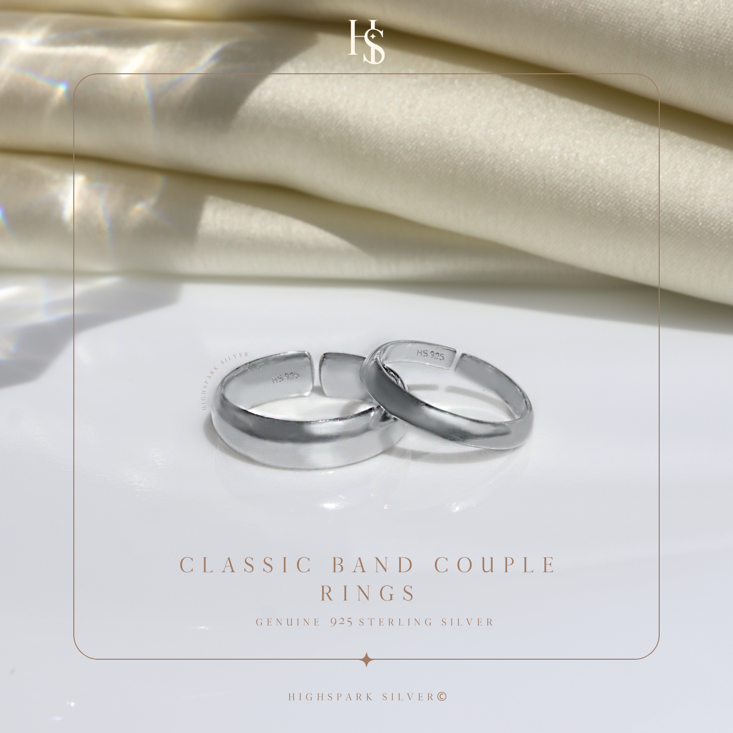 Classic Band Couple Rings For Men & Women in 92.5 Sterling Silver HighSpark