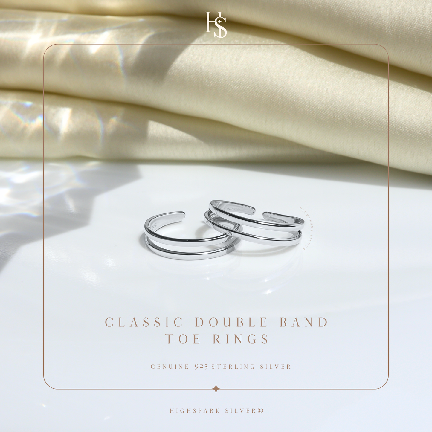 Classic Double Band Toe Rings - Band Rings - 925 Sterling Silver - 2 Pieces HighSpark