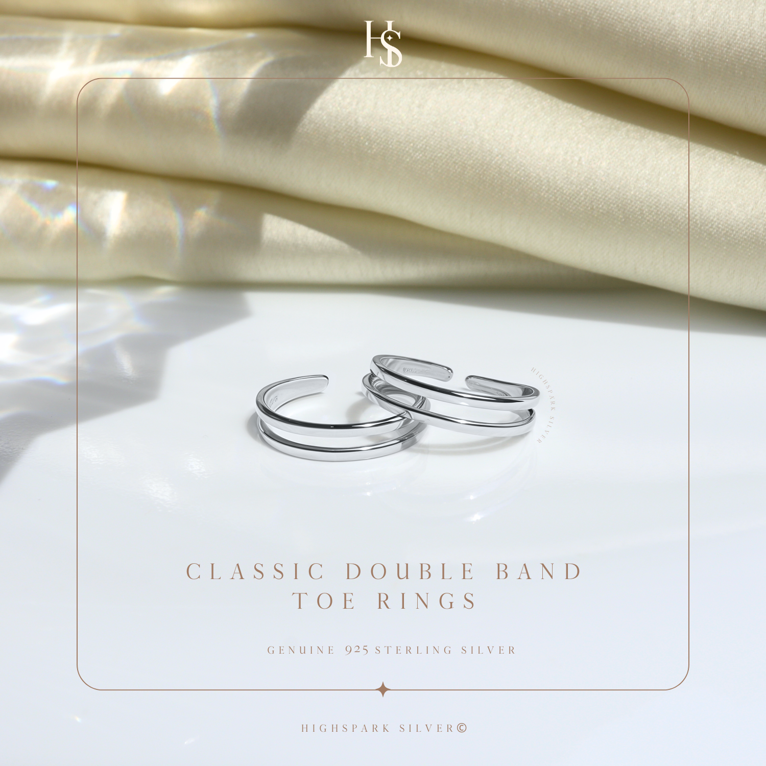 Classic Double Band Toe Rings - Band Rings - 925 Sterling Silver - 2 Pieces HighSpark