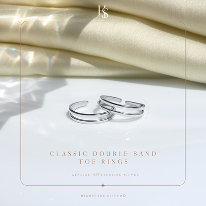 Classic Double Band Toe Rings - Band Rings - 925 Sterling Silver - 2 Pieces HighSpark