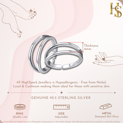 Classic Double Band Toe Rings - Band Rings - 925 Sterling Silver - 2 Pieces HighSpark