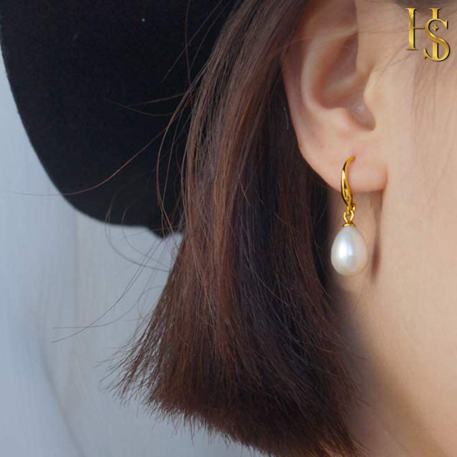 Classic Drop Pearl Earrings in 925 Sterling Silver with 18k Gold Finish For Women HighSpark