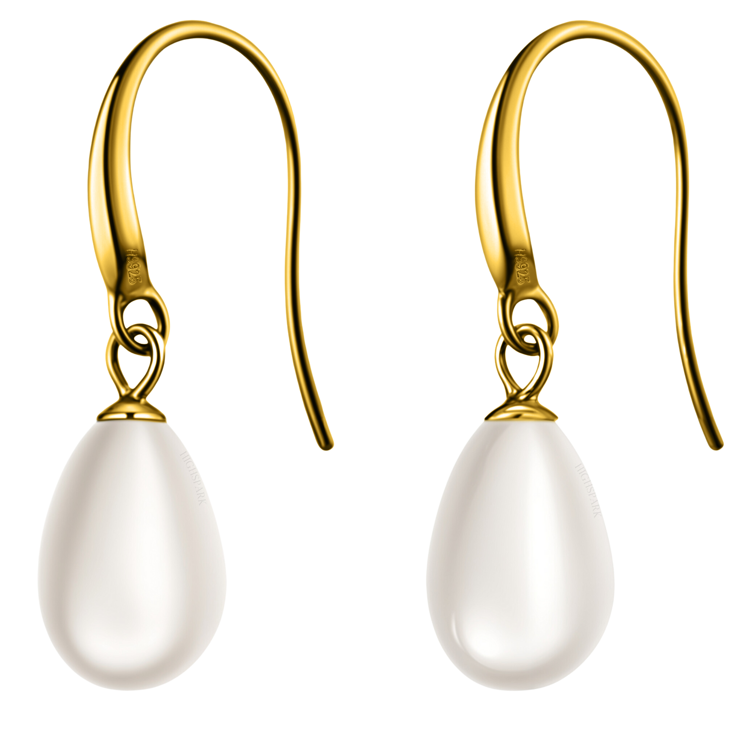 Classic Drop Pearl Earrings in 925 Sterling Silver with 18k Gold Finish For Women HighSpark