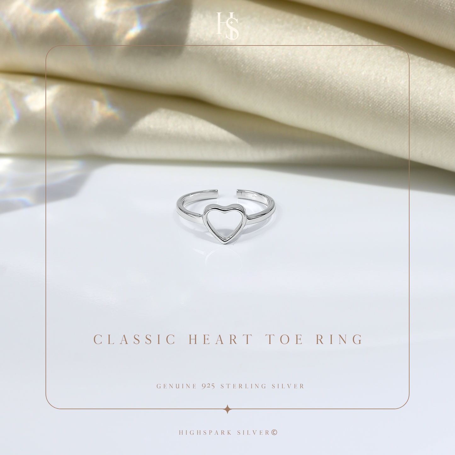 Classic Heart Toe Rings - Adjustable in 925 Sterling Silver - 1 Piece HighSpark