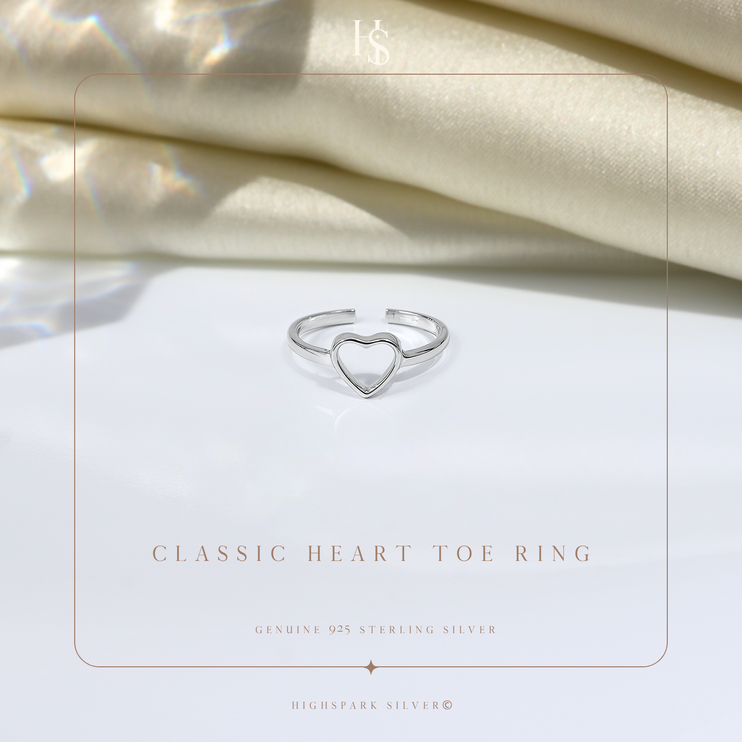 Classic Heart Toe Rings - Adjustable in 925 Sterling Silver - 1 Piece HighSpark
