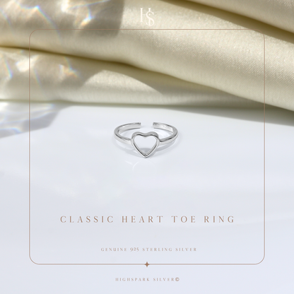 Classic Heart Toe Rings - Adjustable in 925 Sterling Silver - 1 Piece HighSpark