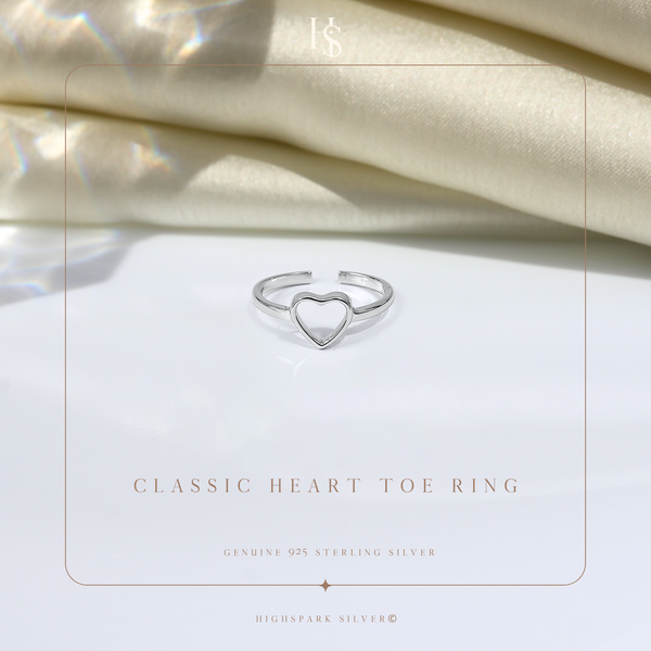 Classic Heart Toe Rings - Adjustable in 925 Sterling Silver - 1 Piece