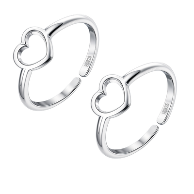 Classic Heart Toe Rings - Adjustable in 925 Sterling Silver - 2 Piece HighSpark