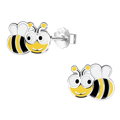 Classic Honeybee Cute Enamel Stud Earrings in 925 Sterling Silver HighSpark
