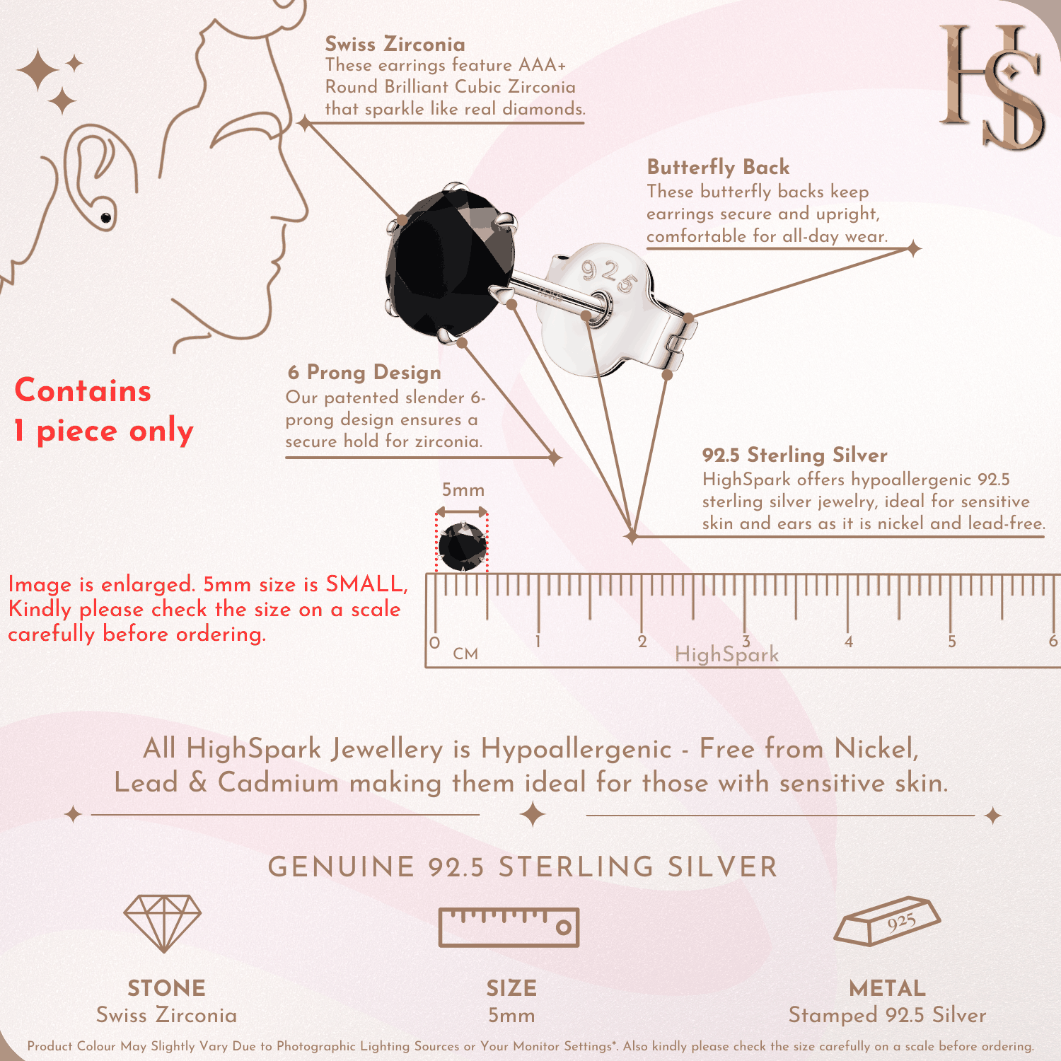 Shiny Gold Ball 6MM Stud Earring in 925 Sterling Silver with 18K Gold Finish for Mens HighSpark