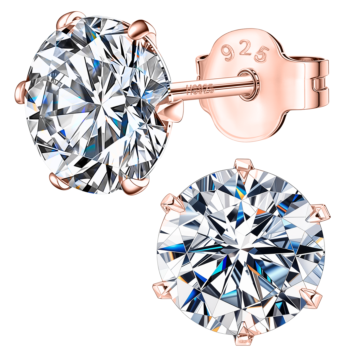 Classic Radiant Solitaire Stud Earrings in 925 Sterling Silver with 18k Rose Gold Finish For Women HighSpark