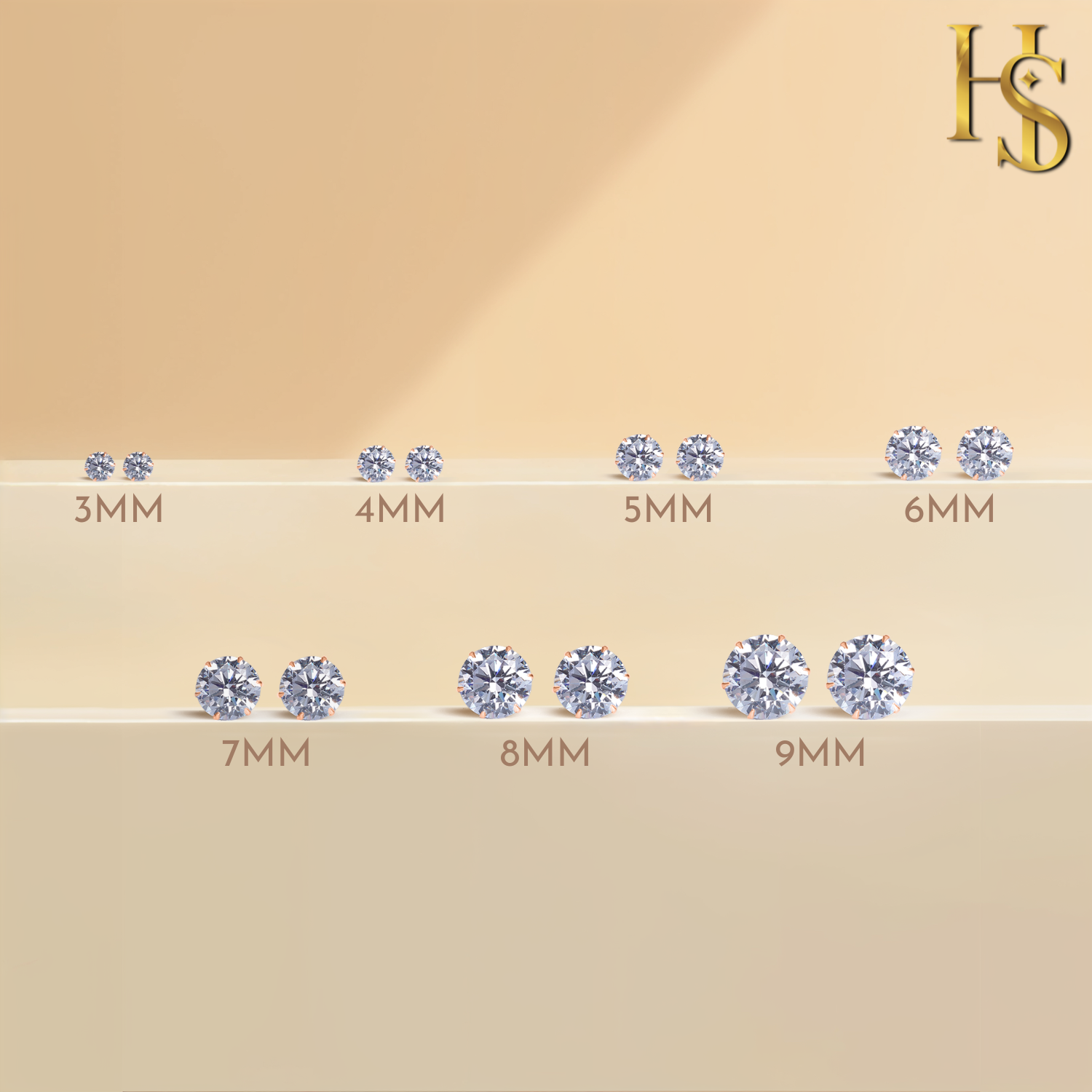 Classic Radiant Solitaire Stud Earrings in 925 Sterling Silver with 18k Rose Gold Finish For Women HighSpark