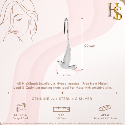 Classic Seagull Bird Earrings in 92.5 Sterling Silver for Women HighSpark