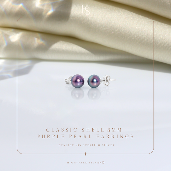 Classic Purple Pearl Stud Earrings in 925 Sterling Silver
