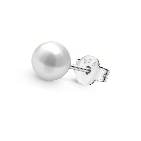 Classic Shell 8MM White Pearl Earring in 925 Sterling Silver For Mens