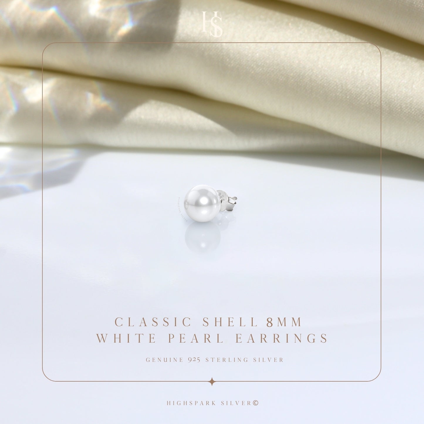 Classic Shell 8MM White Pearl Earring in 925 Sterling Silver For Mens HighSpark