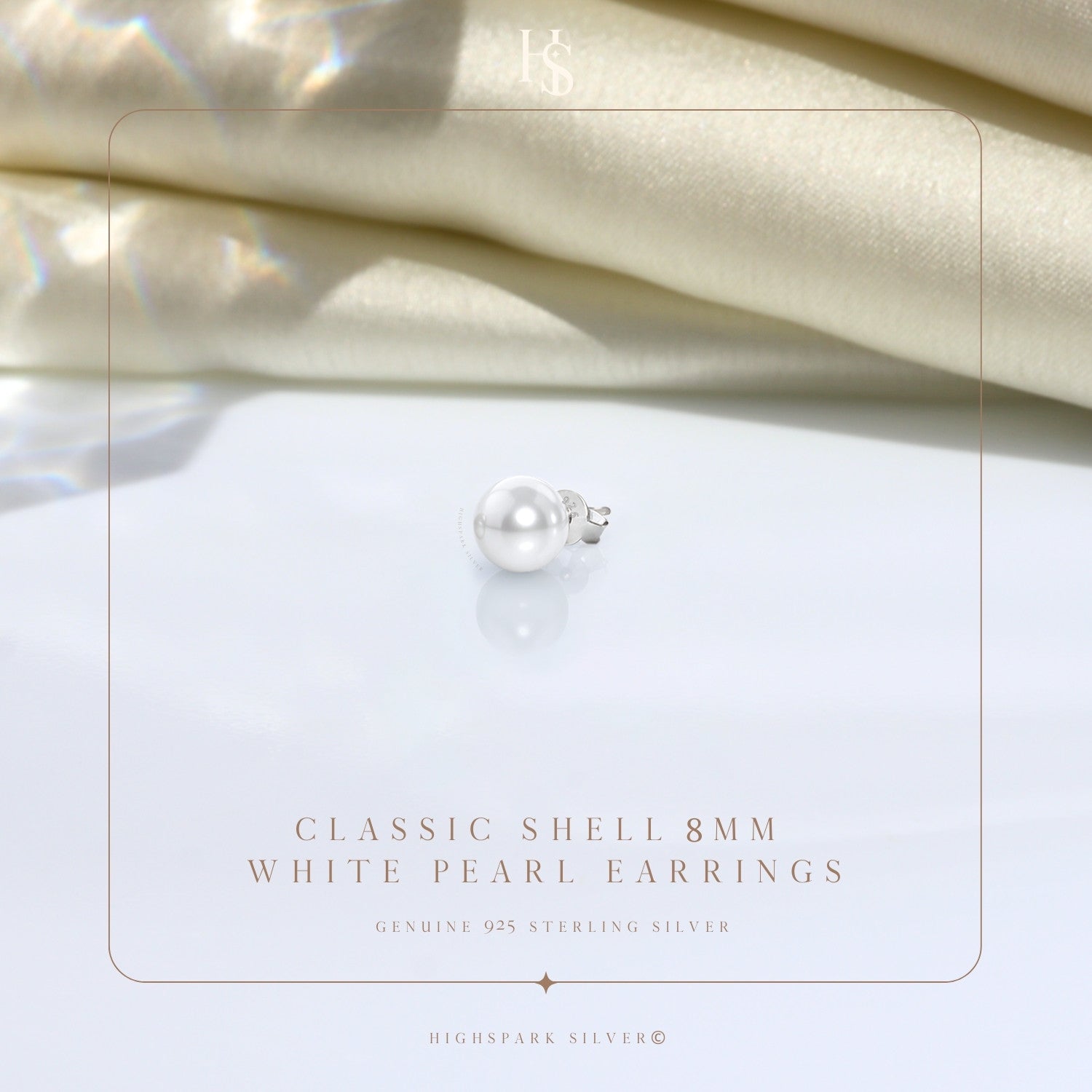 Classic Shell 8MM White Pearl Earring in 925 Sterling Silver For Mens HighSpark