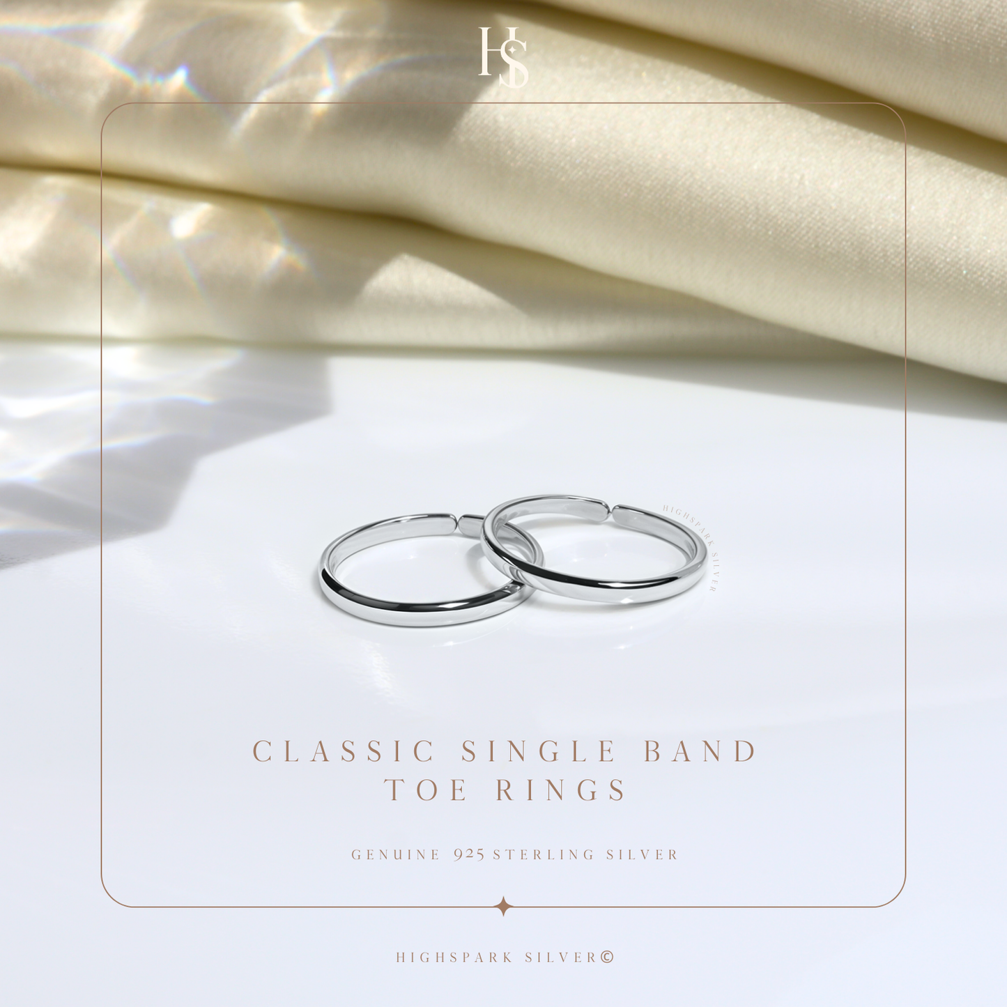 Classic Single Band Toe Rings - Band Rings - 925 Sterling Silver - 2 Pieces HighSpark