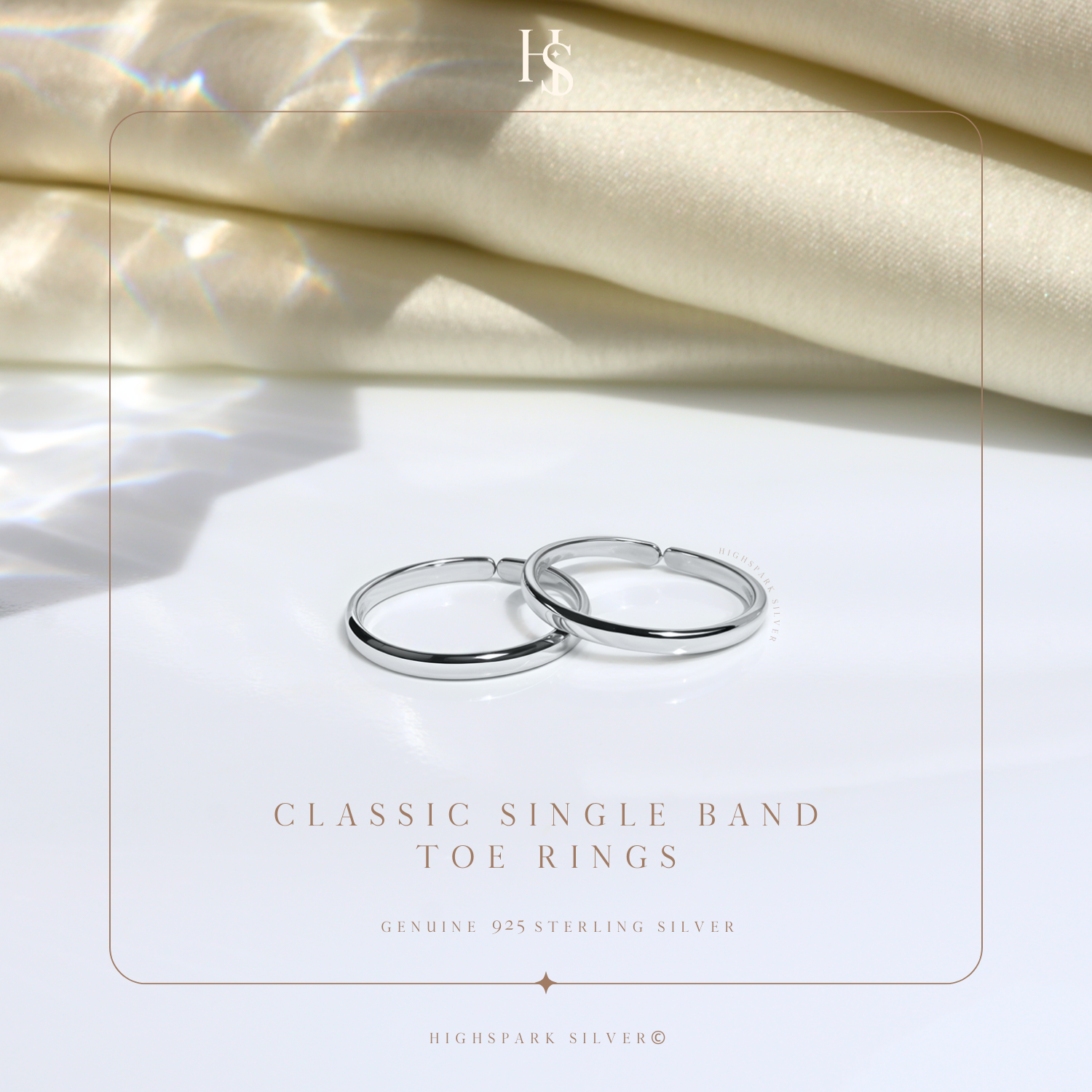 Classic Single Band Toe Rings - Band Rings - 925 Sterling Silver - 2 Pieces HighSpark