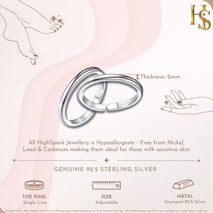 Classic Single Band Toe Rings - Band Rings - 925 Sterling Silver - 2 Pieces HighSpark