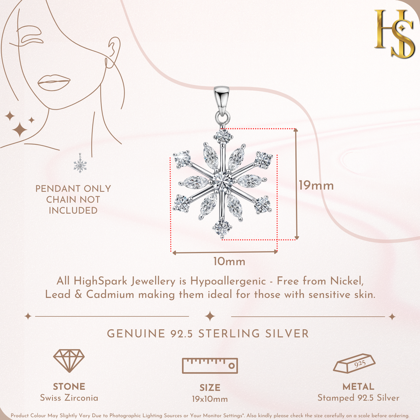 Classic Snowflake Solitaire Pendant in 92.5 Sterling Silver With Diamond like Brilliance Zirconia HighSpark
