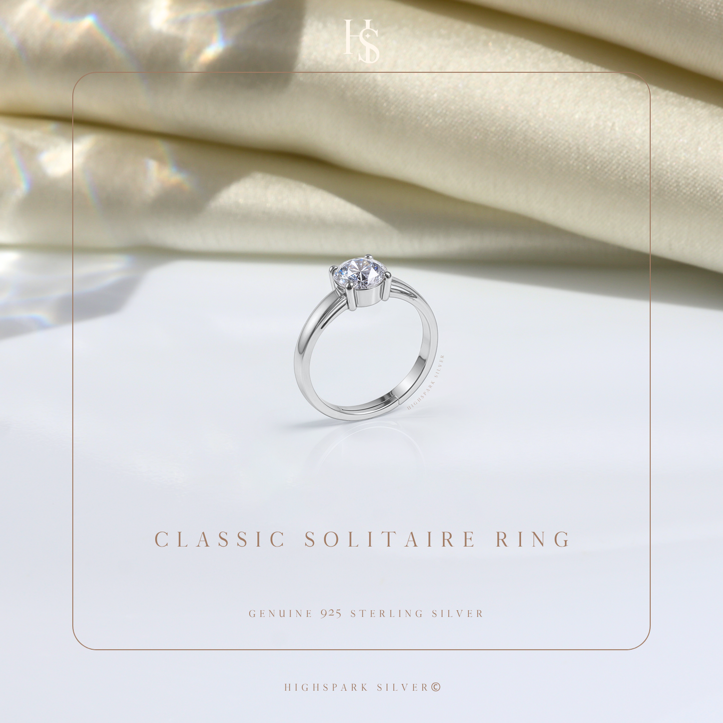 Classic Solitaire Ring in 925 Sterling Silver for Women HighSpark