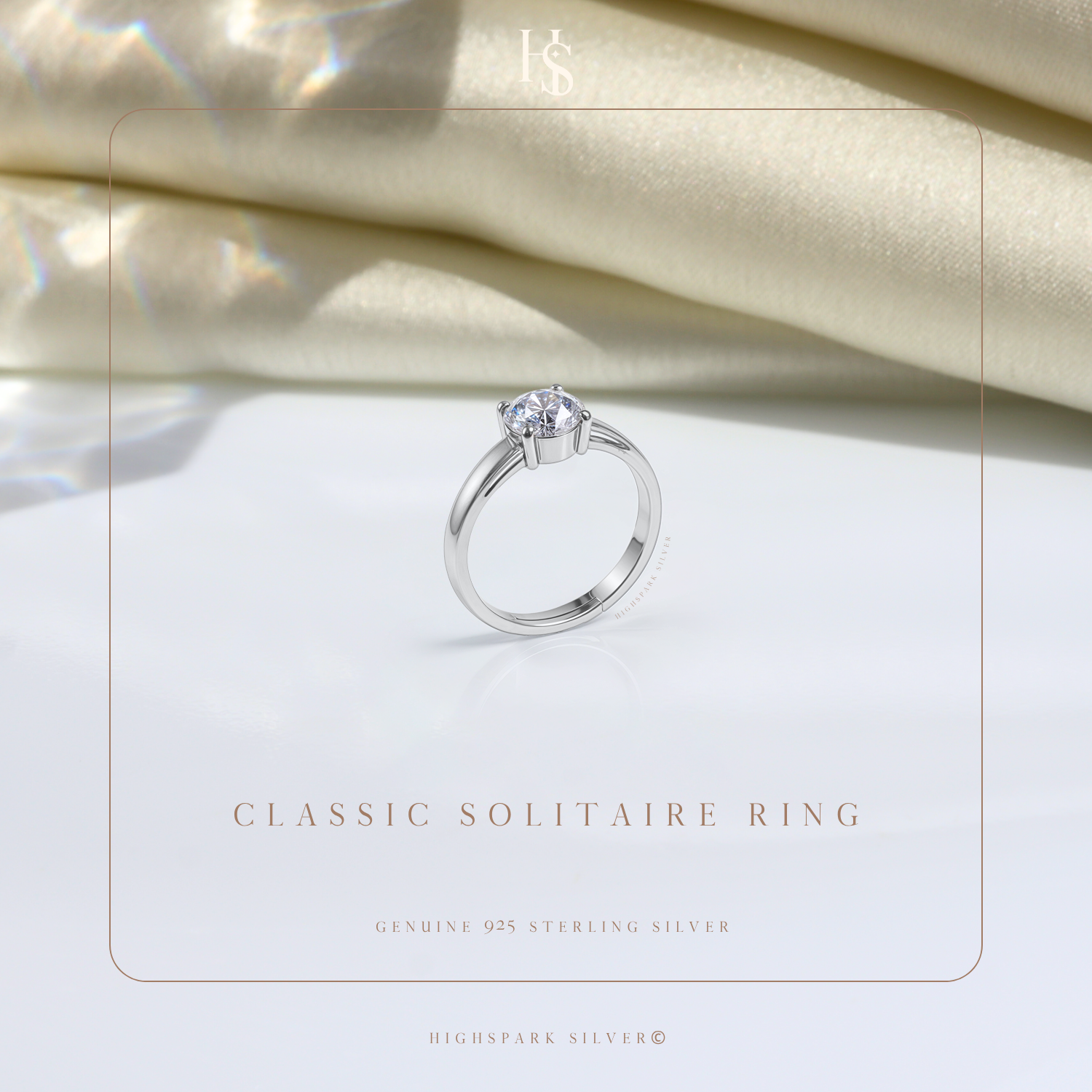 Classic Solitaire Ring in 925 Sterling Silver for Women HighSpark
