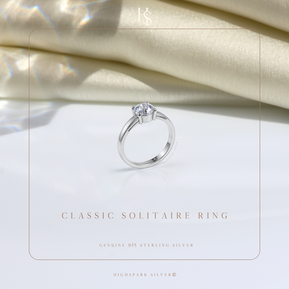 Classic Solitaire Ring in 925 Sterling Silver for Women HighSpark