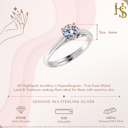 Classic Solitaire Ring in 925 Sterling Silver for Women HighSpark