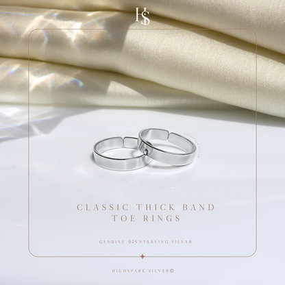 Classic Thick Band Toe Rings - Band Rings - 925 Sterling Silver - 2 Pieces HighSpark