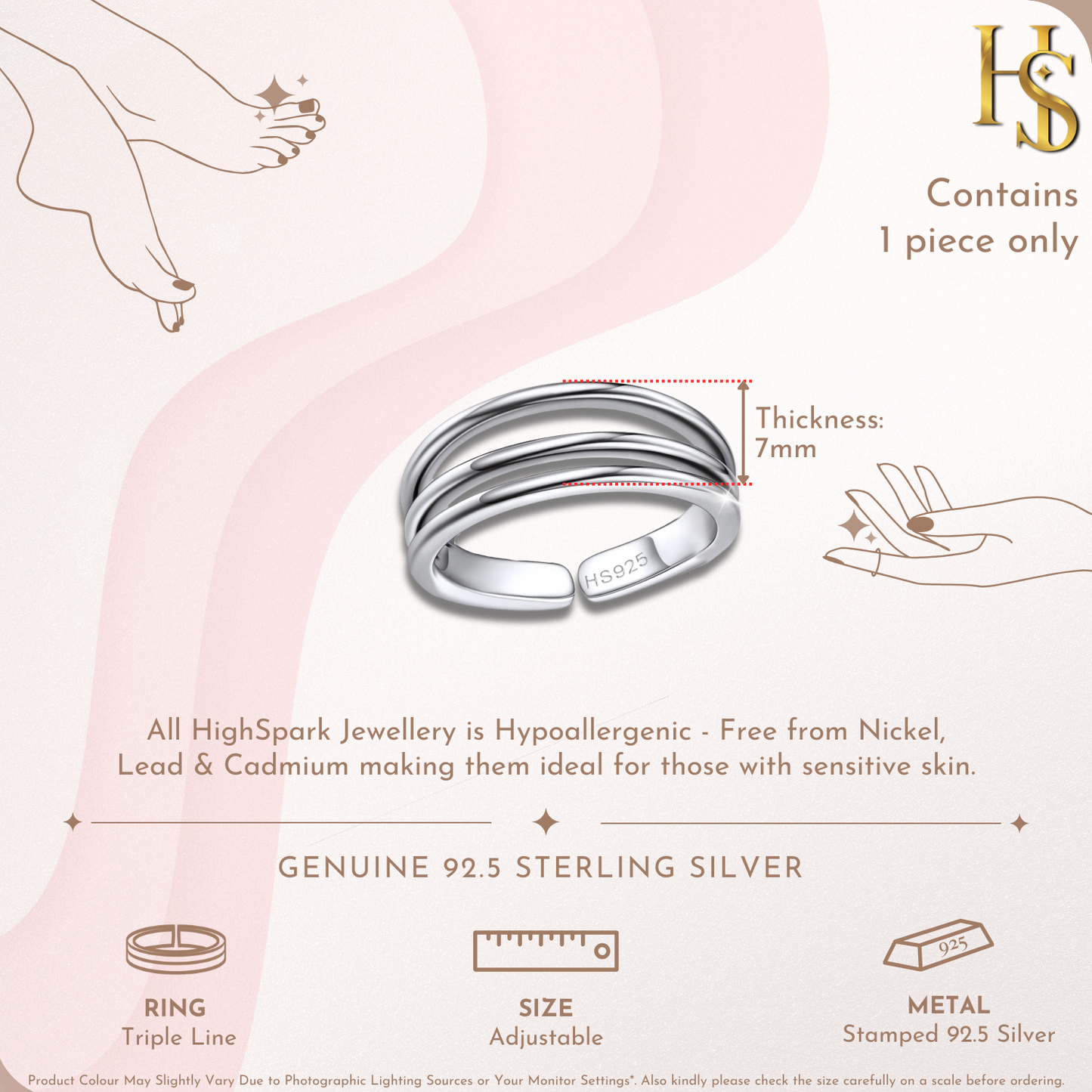 Classic Triple Band Toe Ring - Band Ring - 925 Sterling Silver - 1 Piece HighSpark