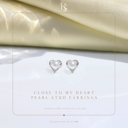 Close to My Heart Pearl Stud Earrings in 925 Sterling Silver for Women HighSpark