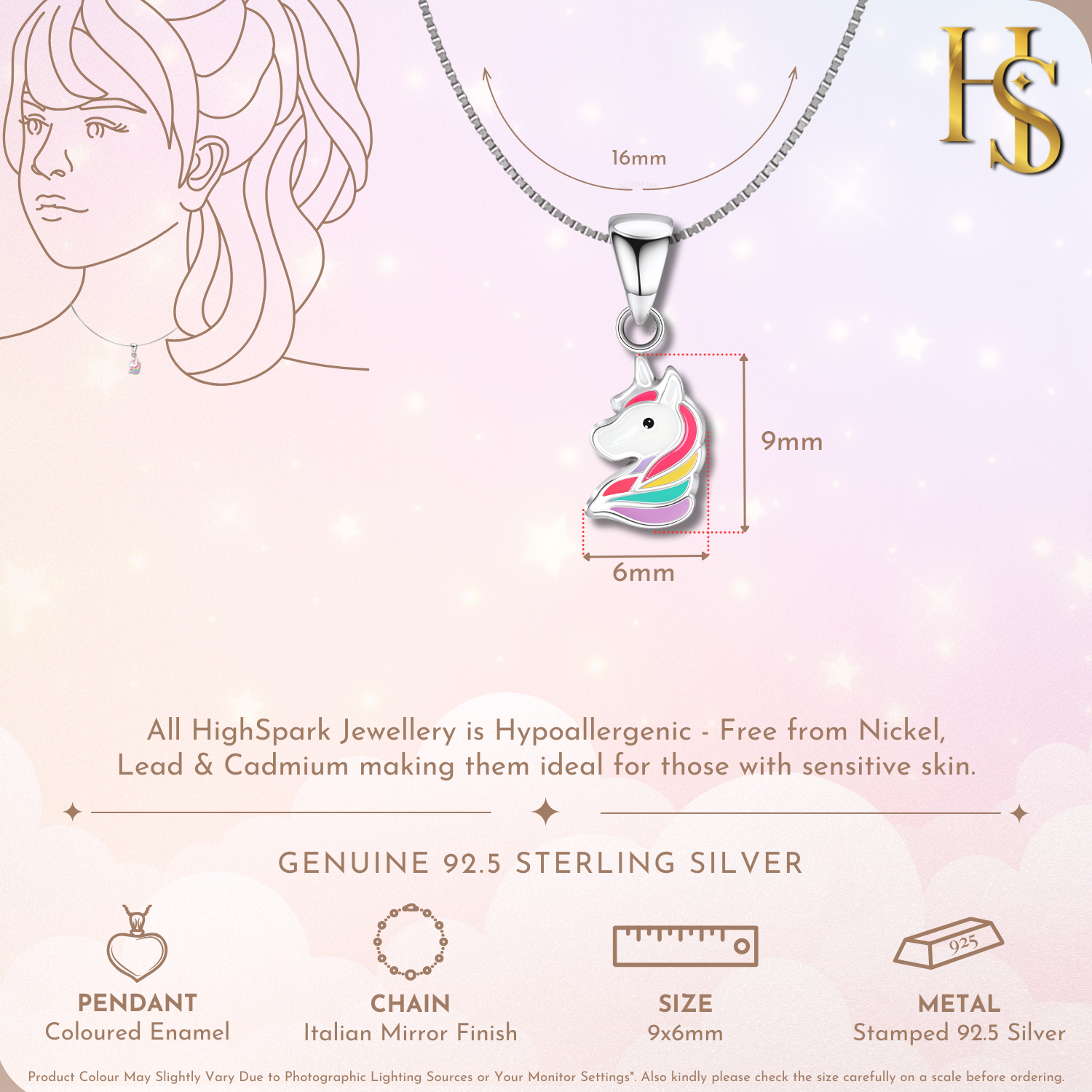 Colourpop Rainbow Unicorn Cute Enamel Pendant in 925 Sterling Silver HighSpark