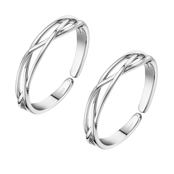 A pair of adjustable sterling silver toe rings with an interwoven Celtic knot design, shown on a plain white background.