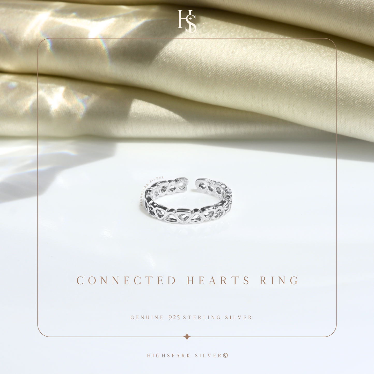 Connected Heart Ring Adjustable in 92.5 Sterling Silver HighSpark
