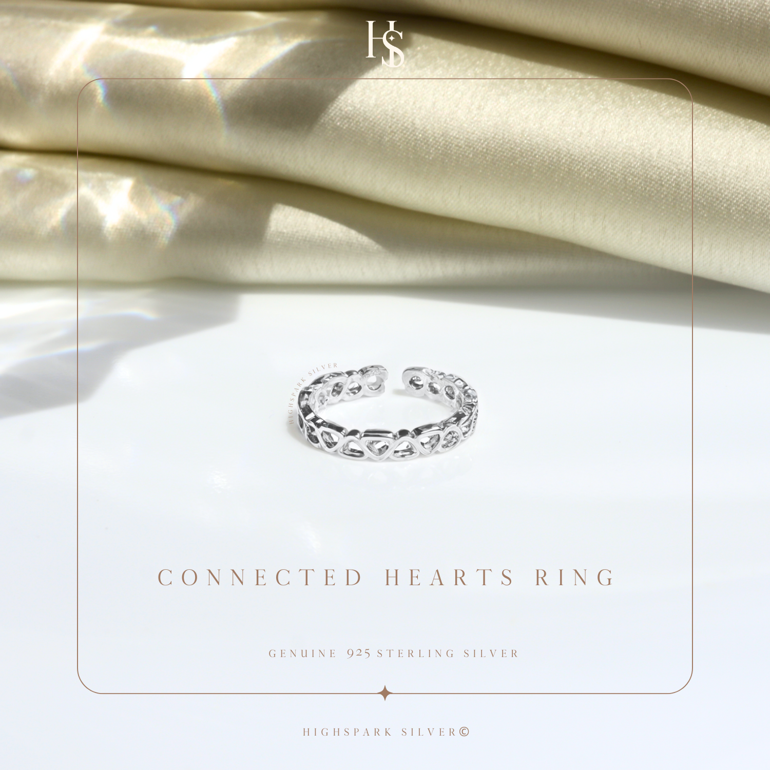 Connected Heart Ring Adjustable in 92.5 Sterling Silver HighSpark