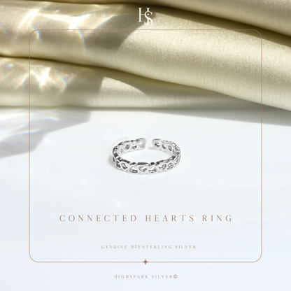 Connected Heart Ring Adjustable in 92.5 Sterling Silver HighSpark