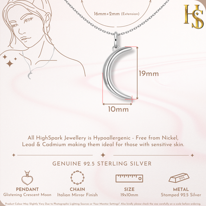 Crescent Moon Pendant Necklace in 92.5 Silver HighSpark