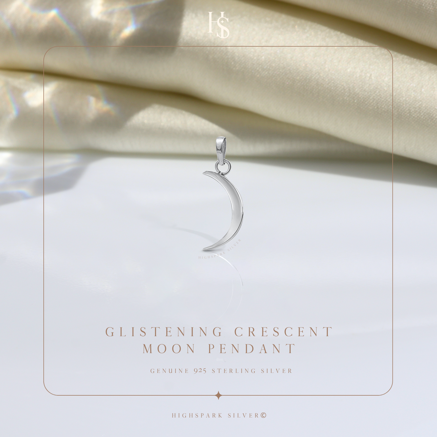 Crescent Moon Pendant Necklace in 92.5 Silver HighSpark