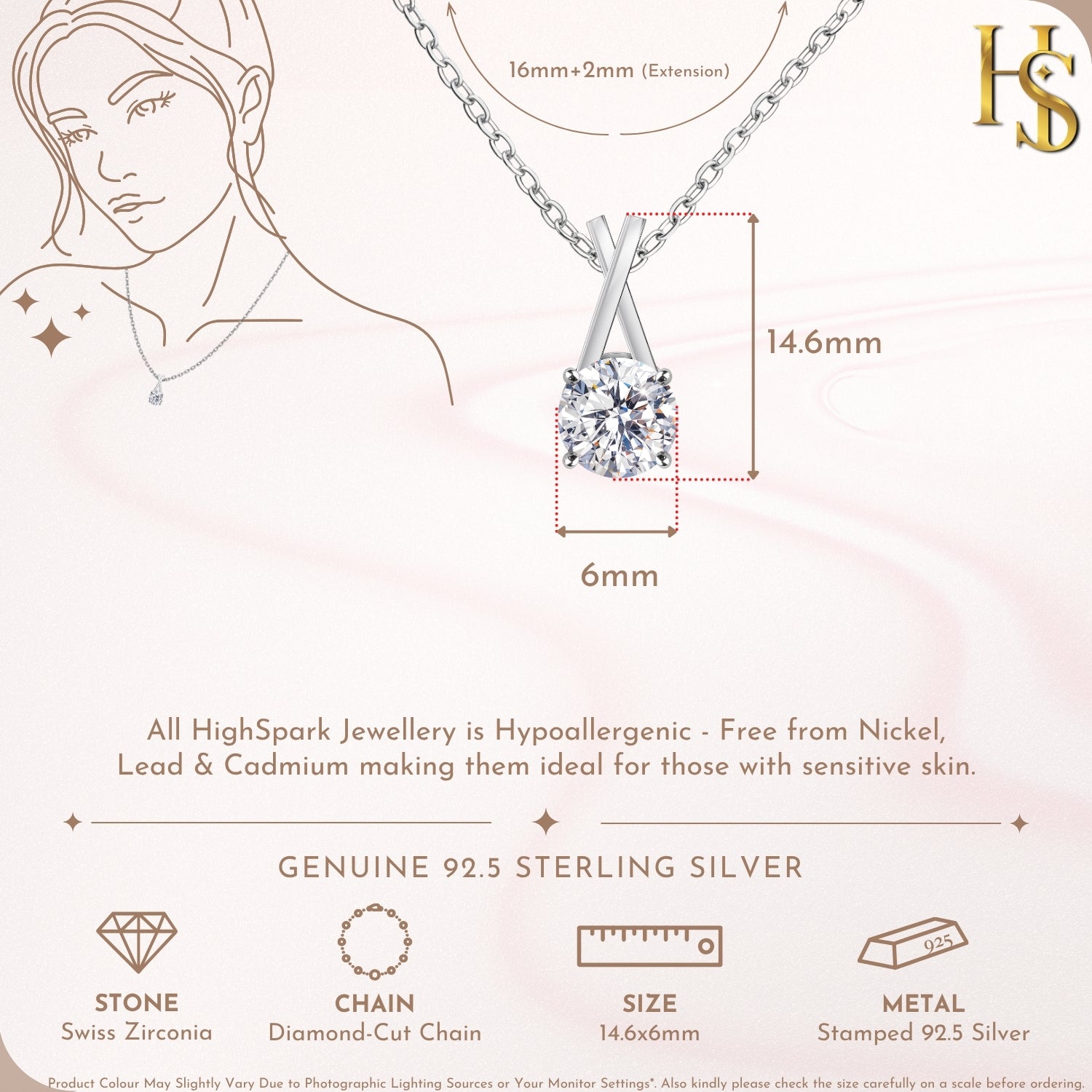 Criss Cross Bail Solitaire Pendant With Chain in 925 Sterling Silver For Women HighSpark