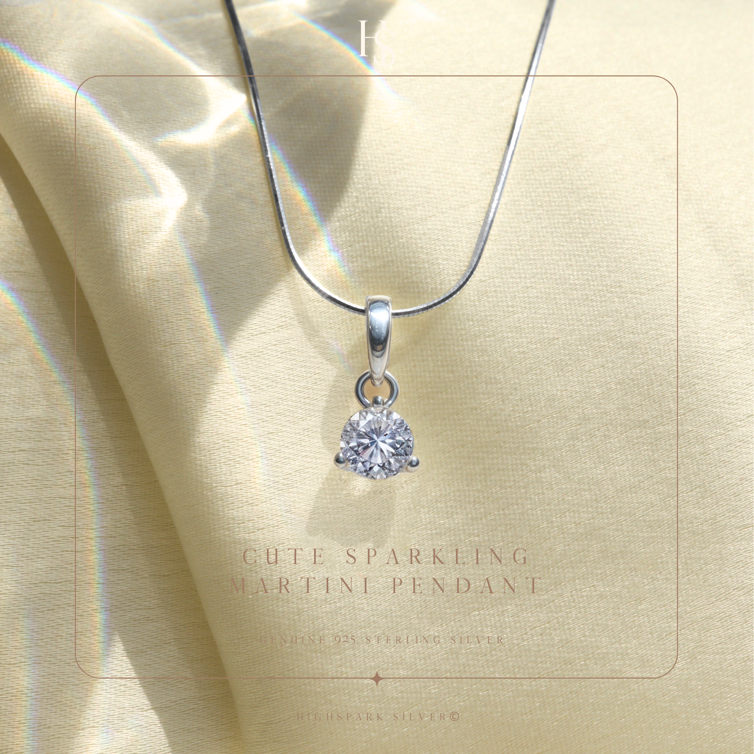 Cute Sparkling Martini Pendant With Chain in 925 Sterling Silver For Women HighSpark
