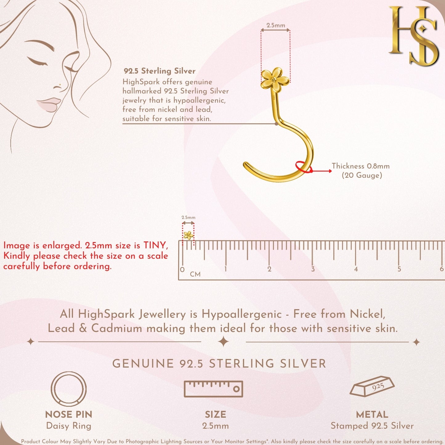 Daisy Delight Nose Ring in 925 Sterling Silver with 18k Gold Finish For Women HighSpark