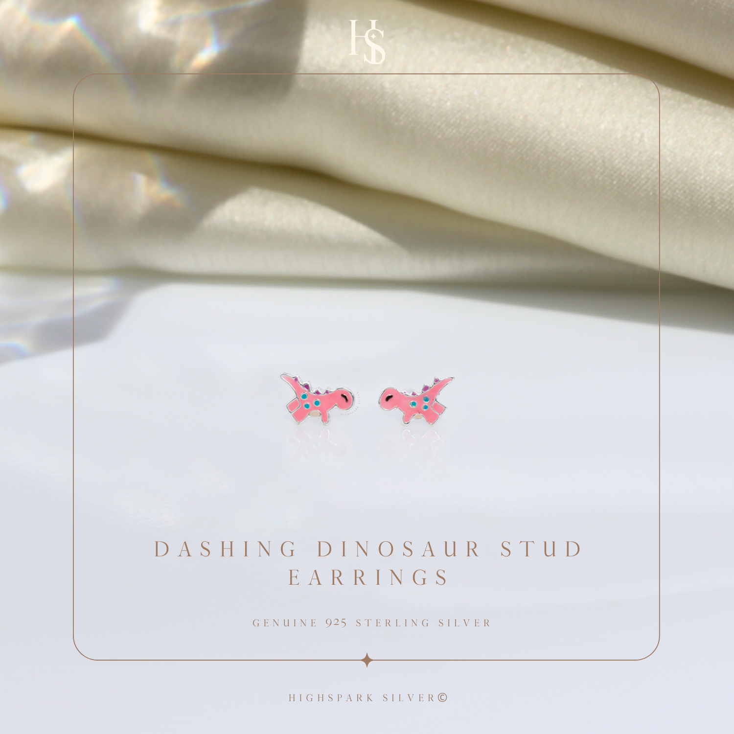Dashing Dinosaur Cute Enamel Stud Earrings in 925 Sterling Silver HighSpark