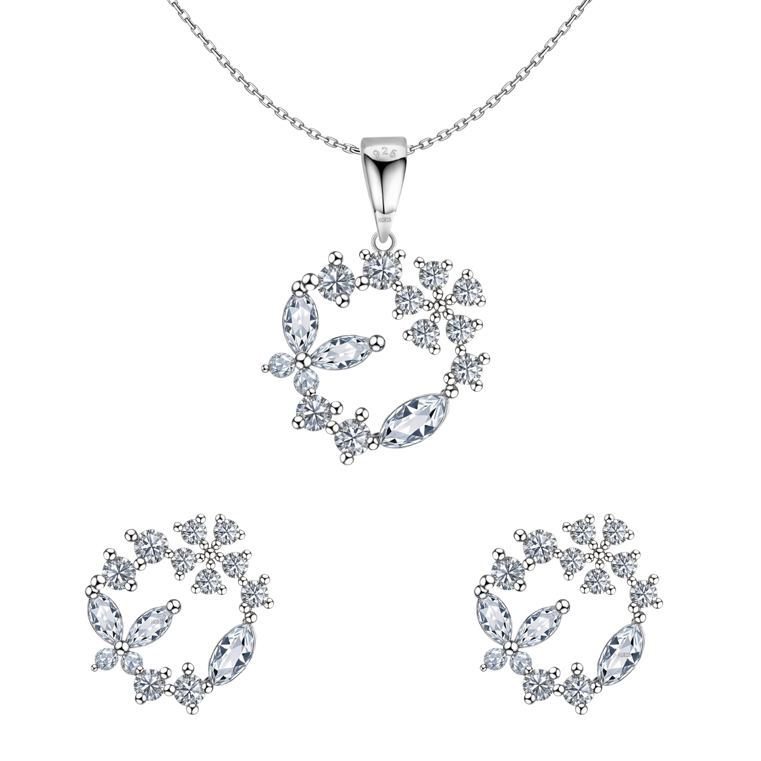 Dazzling Butterfly Wreath Solitaire Earrings, Pendant & Chain Set in 92.5 Sterling Silver With Diamond like Brilliance Sparkling Zirconia HighSpark