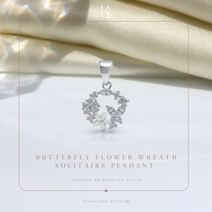 Dazzling Butterfly Wreath Solitaire Pendant in 92.5 Sterling Silver With Diamond like Brilliance Sparkling Zirconia HighSpark