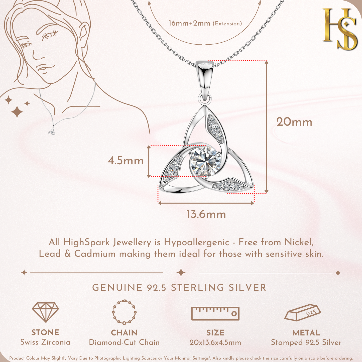 Dazzling Celtic Love Knot Pendant With Chain in 925 Sterling Silver For Women HighSpark