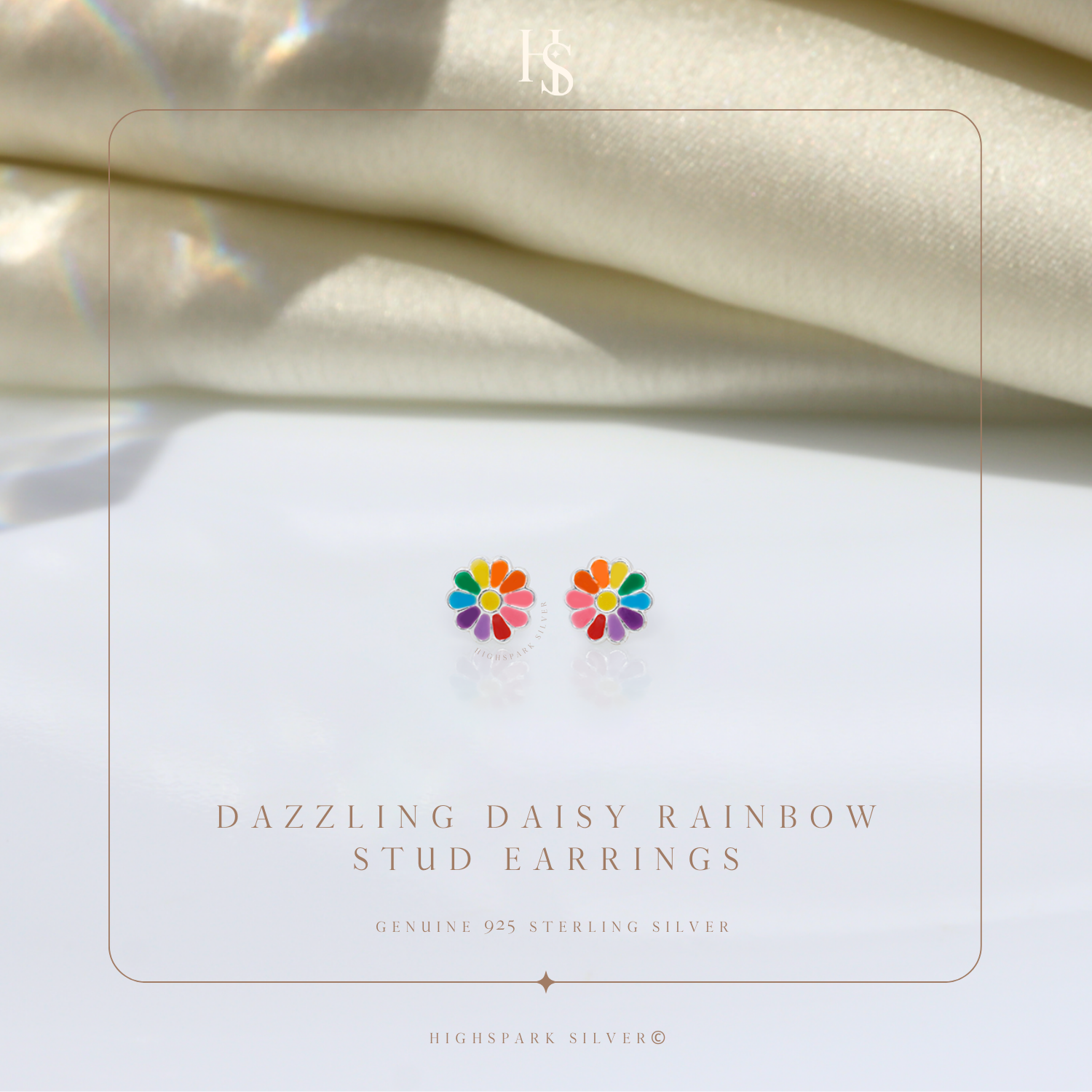 Dazzling Daisy Rainbow Cute Enamel Stud Earrings in 925 Sterling Silver HighSpark
