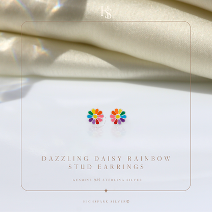 Dazzling Daisy Rainbow Cute Enamel Stud Earrings in 925 Sterling Silver HighSpark