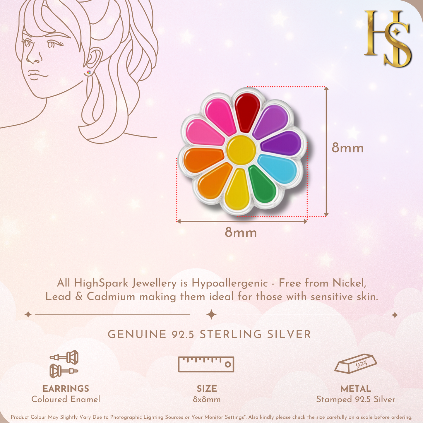 Dazzling Daisy Rainbow Cute Enamel Stud Earrings in 925 Sterling Silver HighSpark