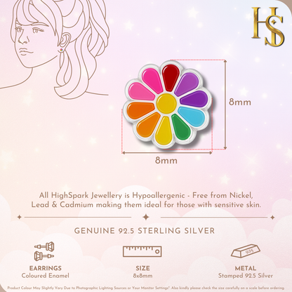Dazzling Daisy Rainbow Cute Enamel Stud Earrings in 925 Sterling Silver HighSpark